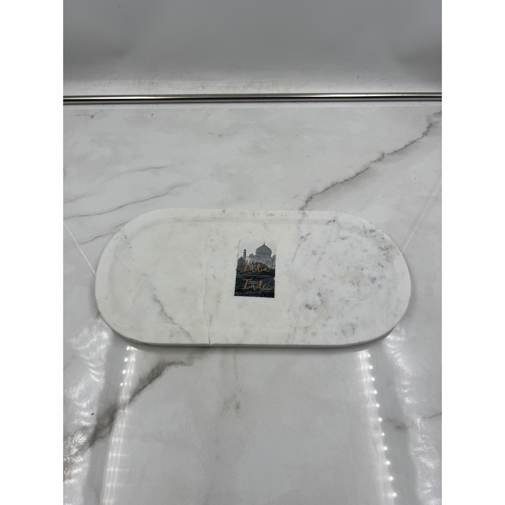 White Marble Oval Decorative Tray Vanity Jewelry Perfume Organizer Made in India